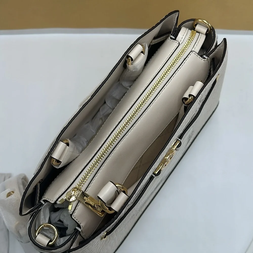 MICHAEL KORS Reed Large Leather Belted Satchel Crossbody Handbag Center Zip - Picture 8 of 13